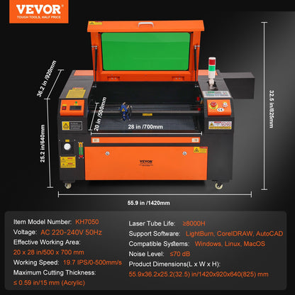 Gravadora Laser CO2 VEVOR 80W - Corte Preciso 500x700mm