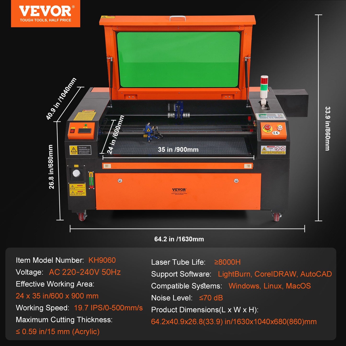 Gravadora Laser CO2 VEVOR 100W 600x900mm Alta Velocidade