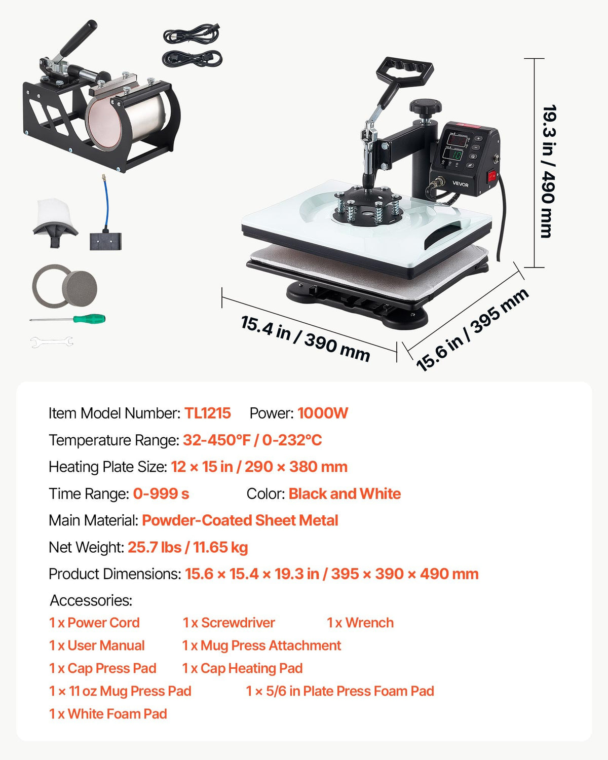 Máquina de Transferência Térmica 5 em 1 VEVOR 290x380 mm