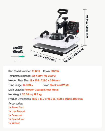 Prensa Térmica VEVOR 290x380mm com Controlo Digital