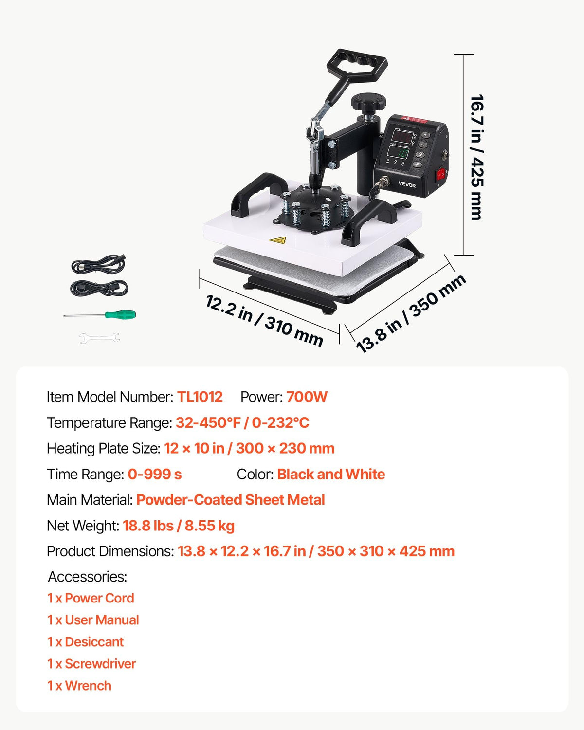 Prensa Térmica VEVOR 300x230 mm com Controlo Digital