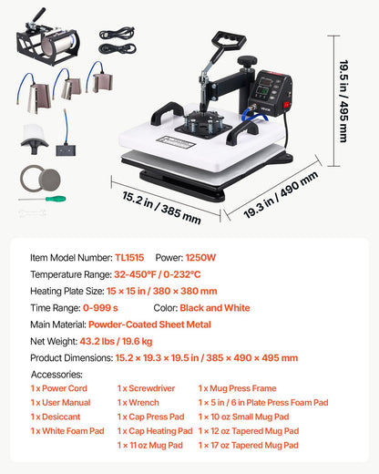 Máquina de Sublimação 8 em 1 VEVOR 380x380 mm