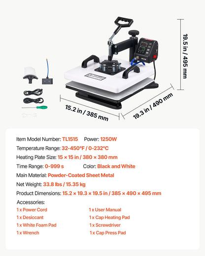 Máquina de Estampar Têxtil 380x380mm 2-em-1 VEVOR