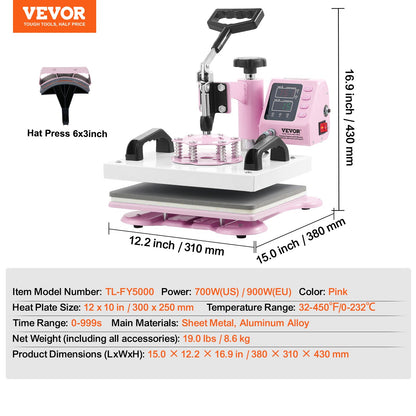 Máquina de Transferência Térmica 2 em 1 VEVOR Rosa