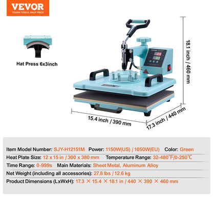 Máquina de Transferência Térmica VEVOR 300x380 mm 2 em 1