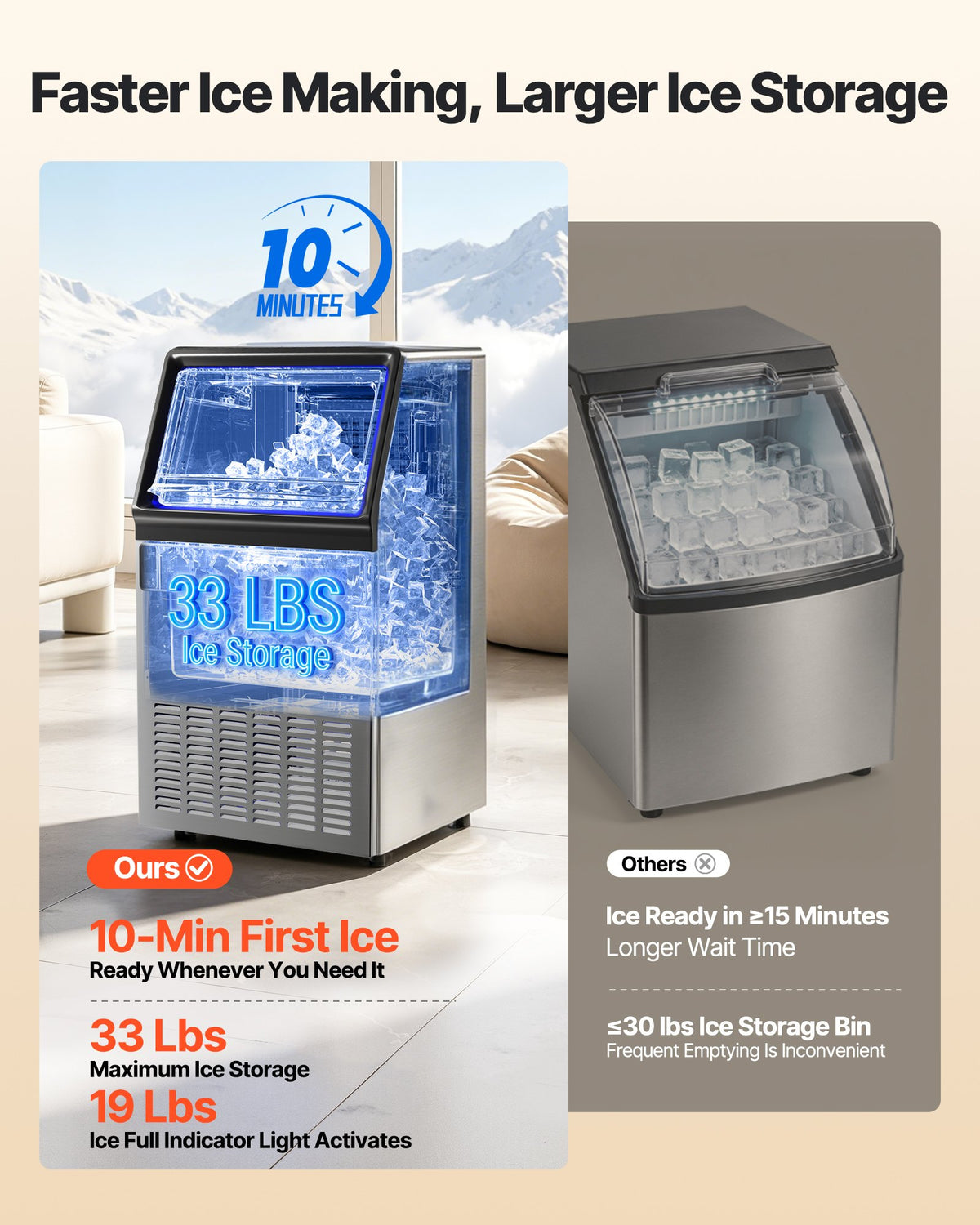 Máquina de Gelo Comercial VEVOR 54,4 kg/dia com Depósito 15 kg