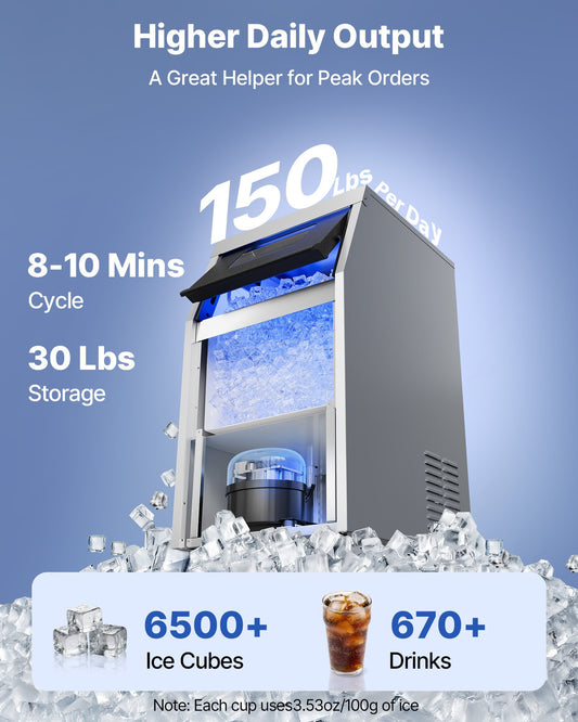 Máquina de Gelo Comercial VEVOR 68kg/24h Inox