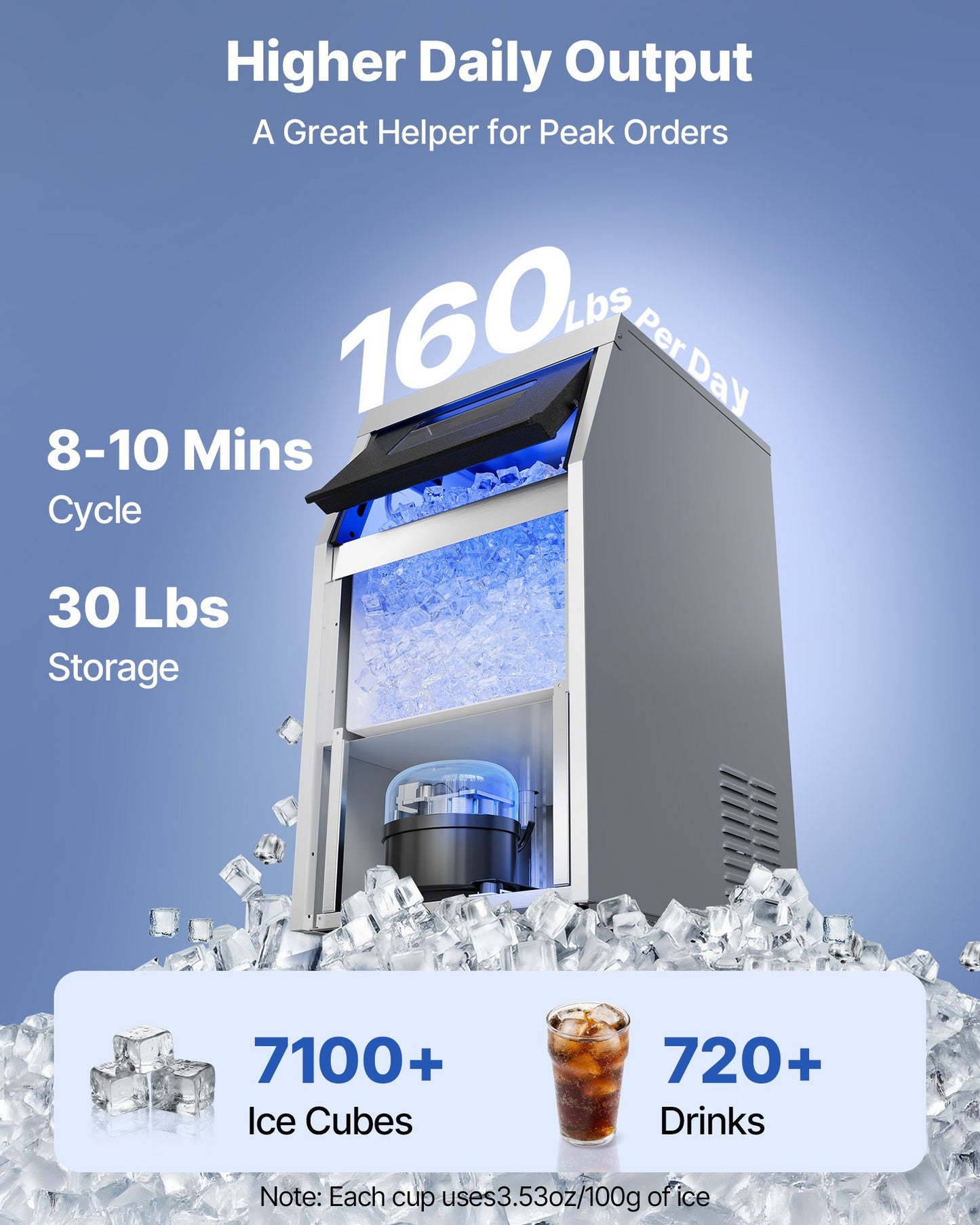 Máquina de Gelo VEVOR 73kg/24h com Armazenamento 14kg