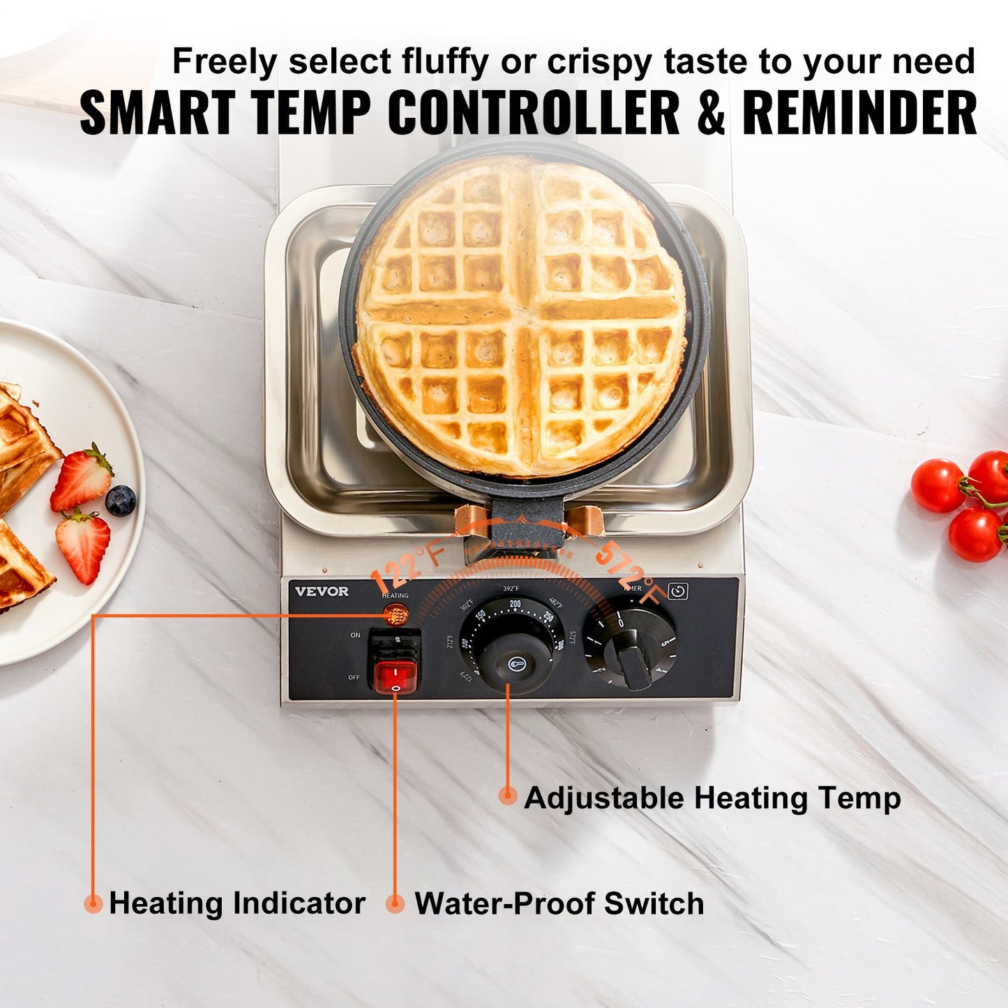 Máquina de Waffles Redonda VEVOR 1300W Rotativa Antiaderente