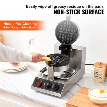 Máquina de Waffles Redonda VEVOR 1300W Rotativa Antiaderente