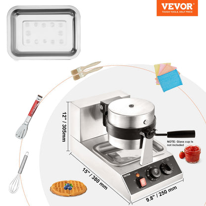Máquina de Waffles Redonda VEVOR 1300W Rotativa Antiaderente