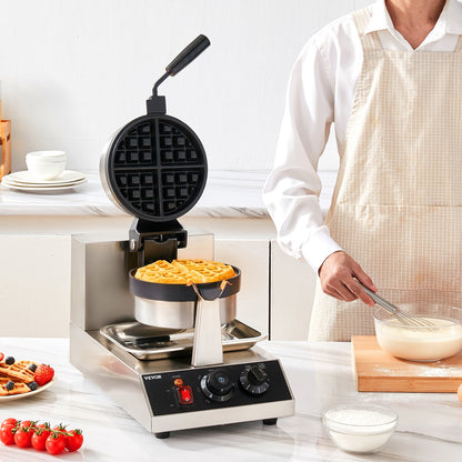 Máquina de Waffles Redonda VEVOR 1300W Rotativa Antiaderente