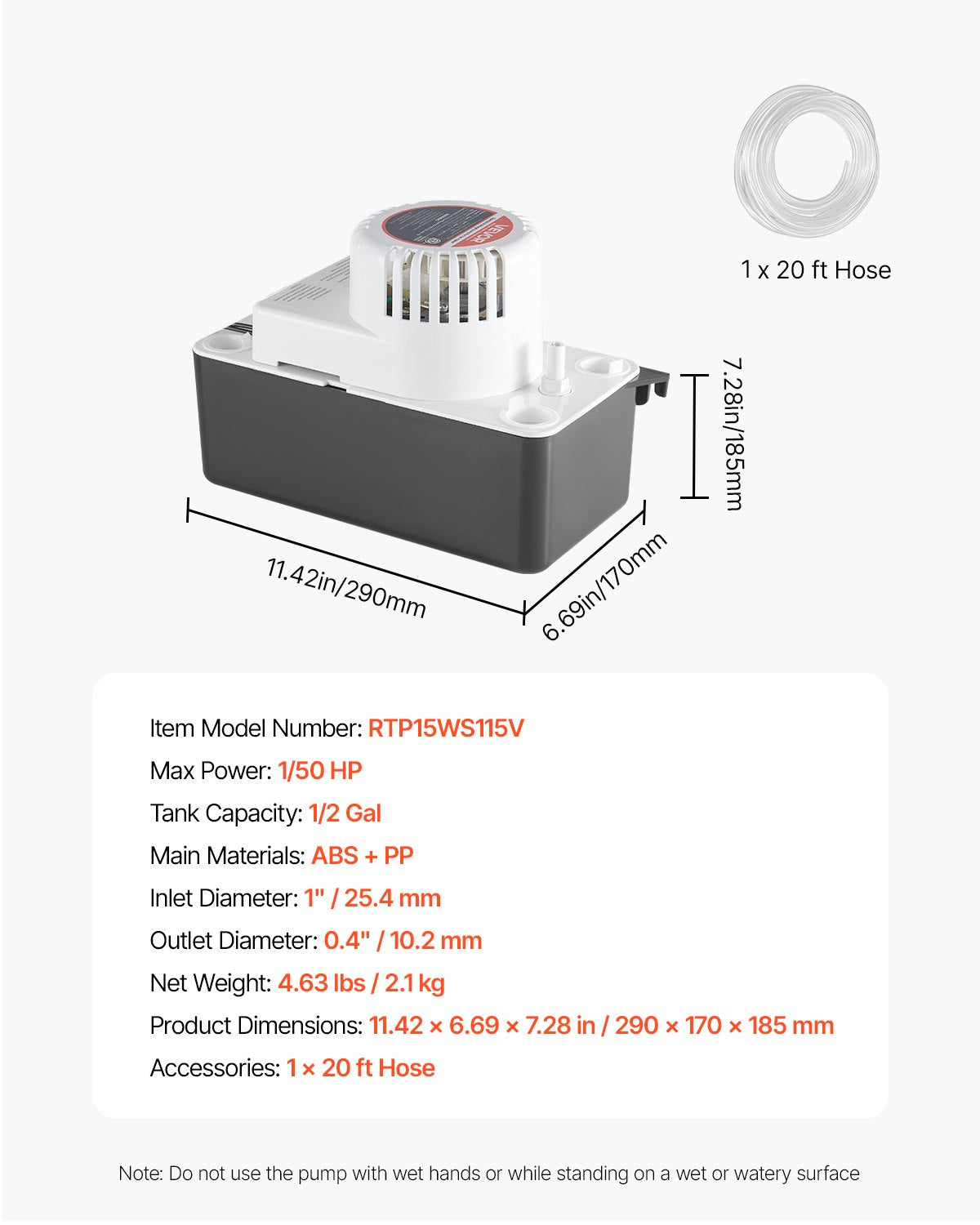 Bomba de Condensado Automática VEVOR 65 GPH 1/50 HP