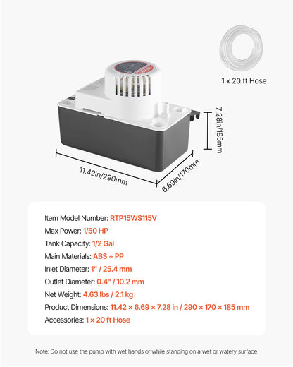 Bomba de Condensado Automática VEVOR 65 GPH 1/50 HP