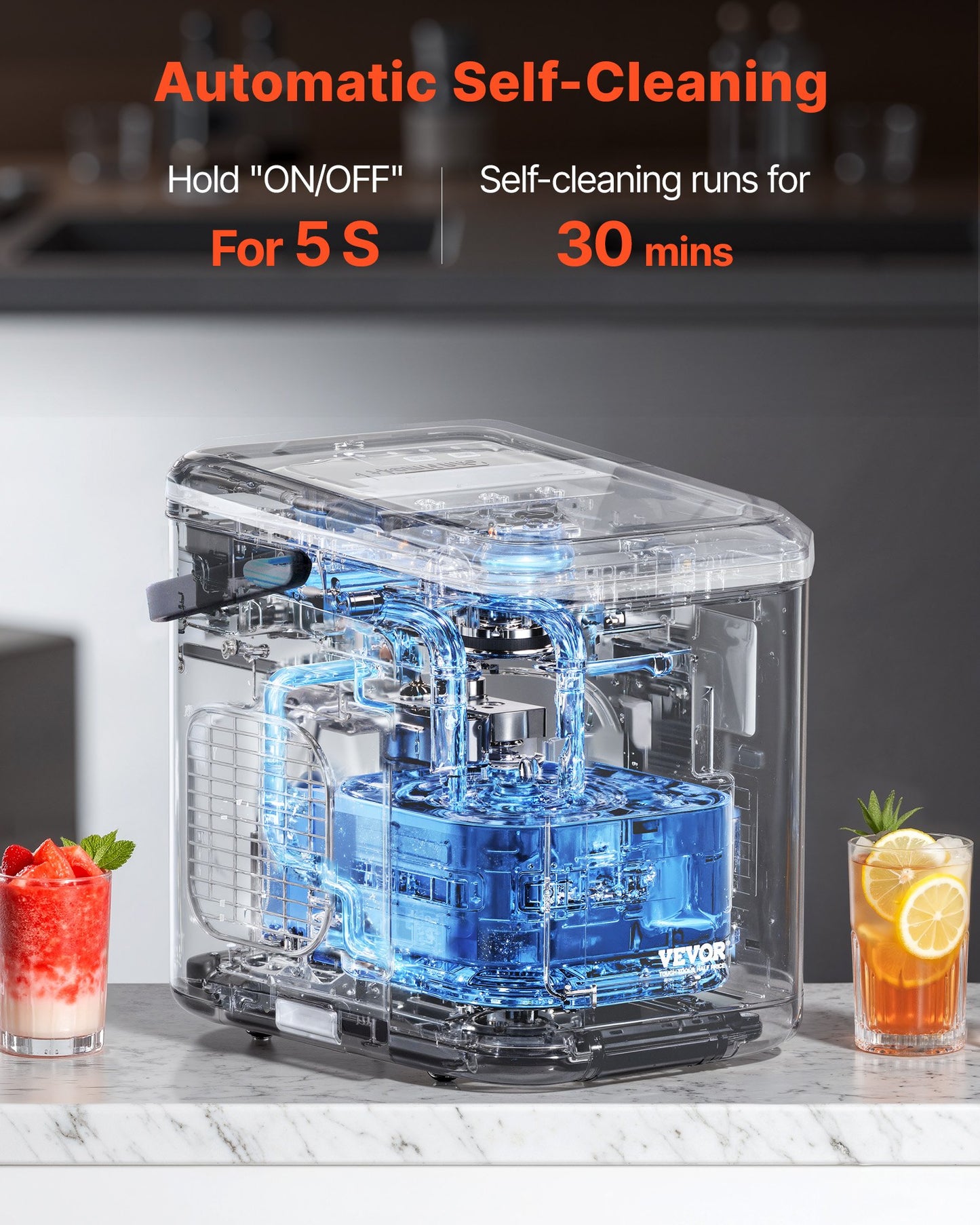Máquina de Gelo VEVOR Portátil - 26lbs/24h, Rápida e Silenciosa