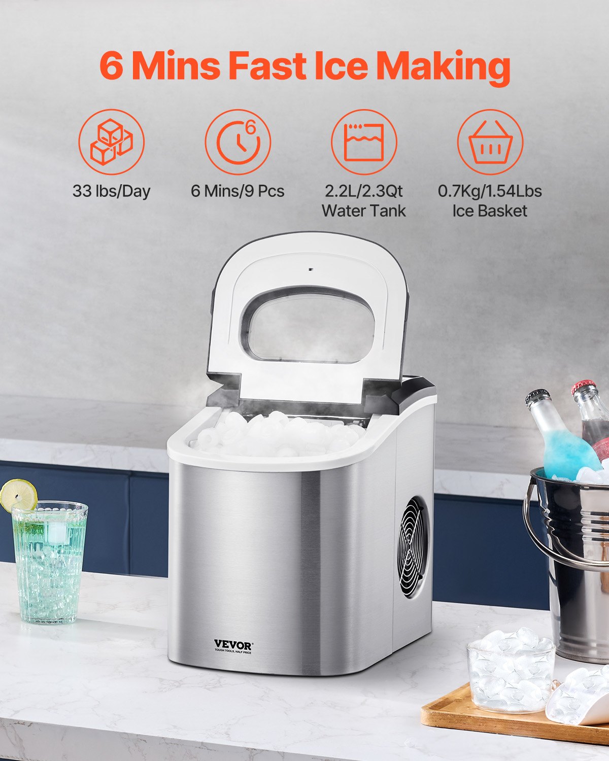 Máquina de Gelo VEVOR Portátil - 9 Cubos em 6 Minutos