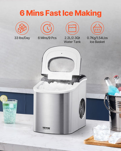 Máquina de Gelo VEVOR Portátil - 9 Cubos em 6 Minutos