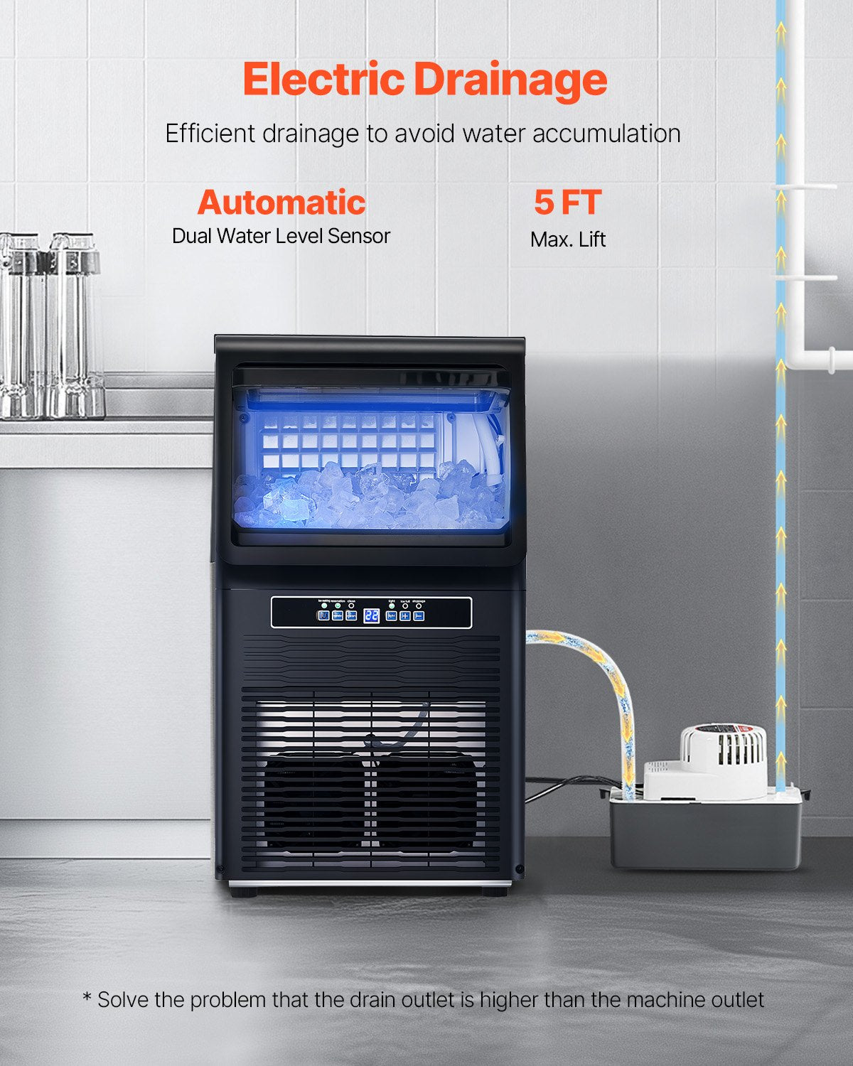 Máquina de Gelo Comercial VEVOR 80lbs/24H com Auto-Limpeza
