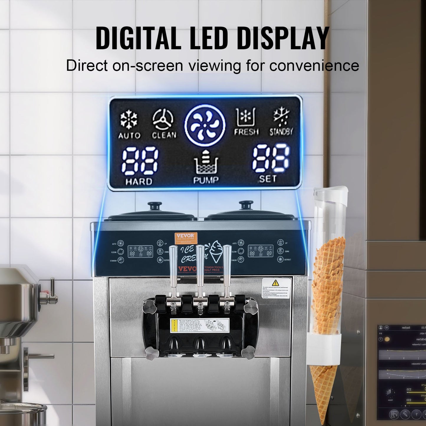 Máquina Comercial de Gelados Soft Serve 3 Sabores 34-44L/H