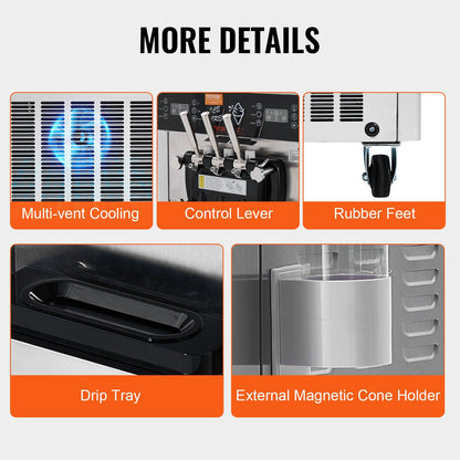 Máquina Comercial de Gelados Soft Serve 3 Sabores 34-44L/H
