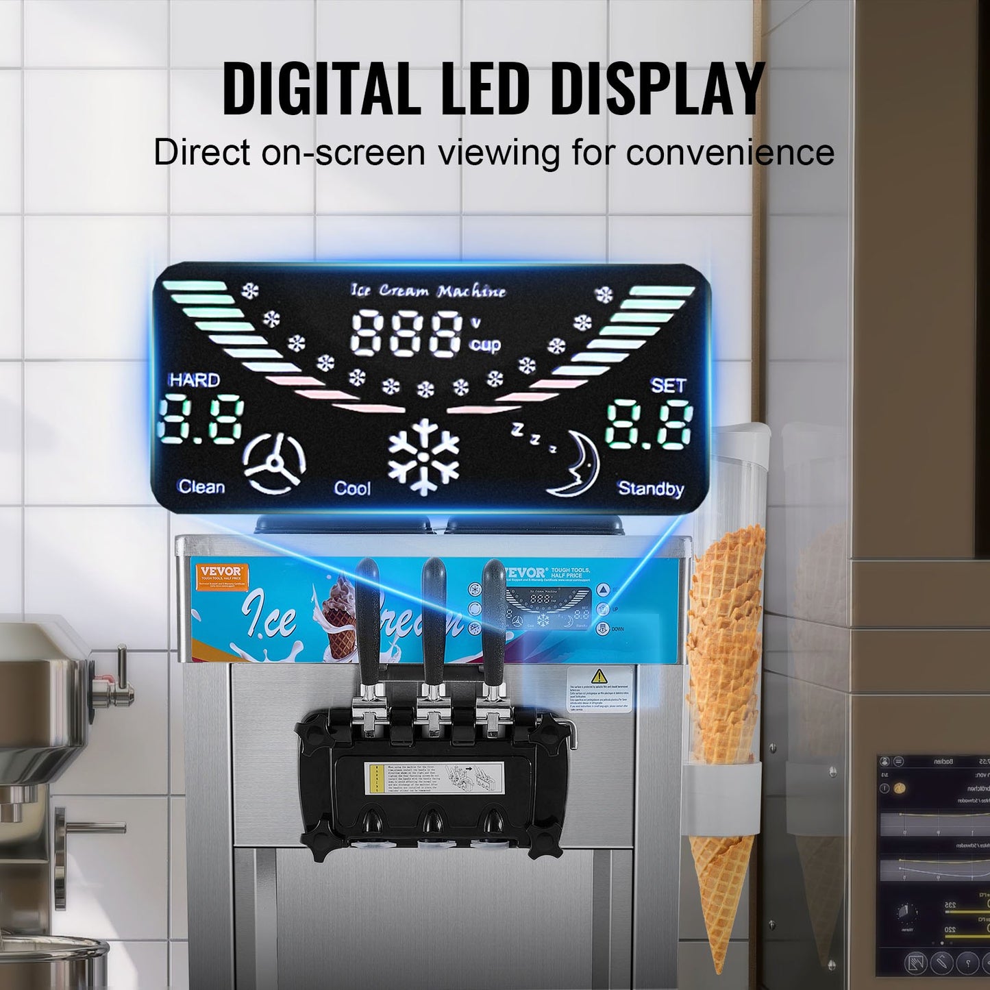 Máquina de Gelados Soft Serve Comercial 3 Sabores 1500W