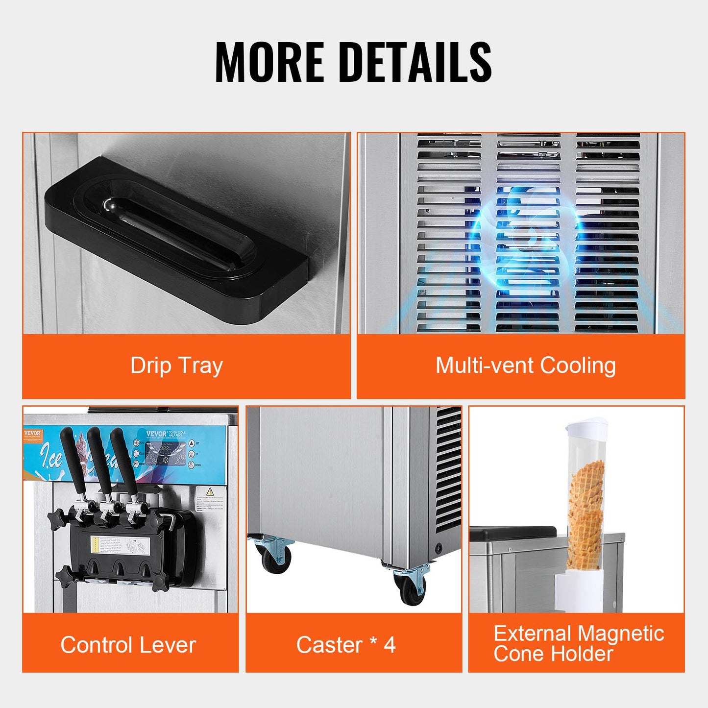 Máquina de Gelados Soft Serve Comercial 3 Sabores 1500W