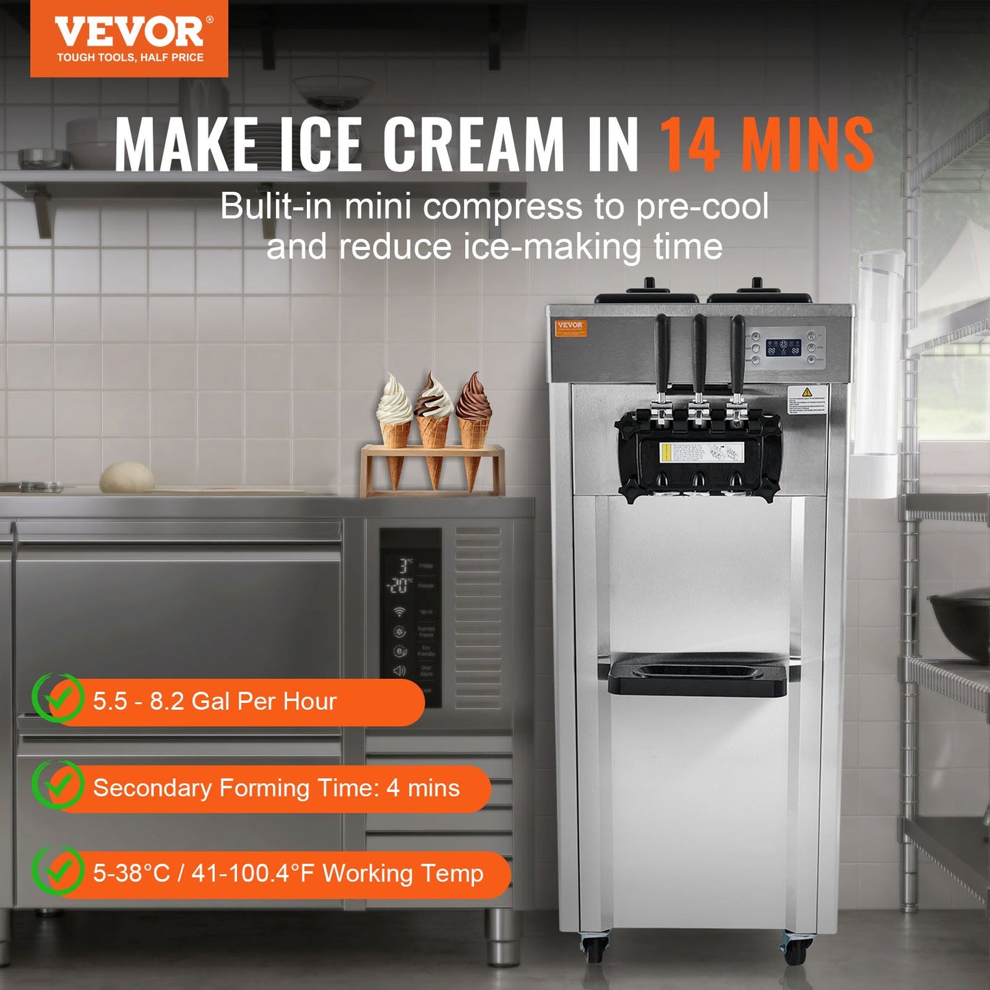 Máquina de Gelado Soft Serve Comercial 3 Sabores VEVOR