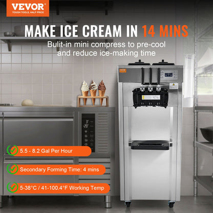 Máquina de Gelado Soft Serve Comercial 3 Sabores VEVOR