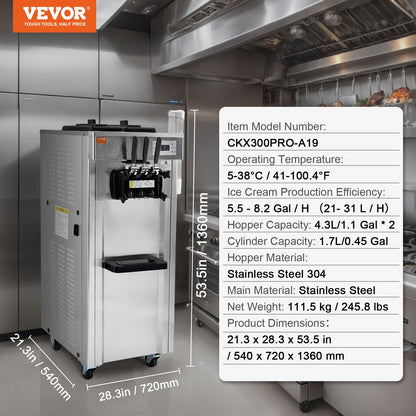 Máquina de Gelado Soft Serve Comercial 3 Sabores VEVOR