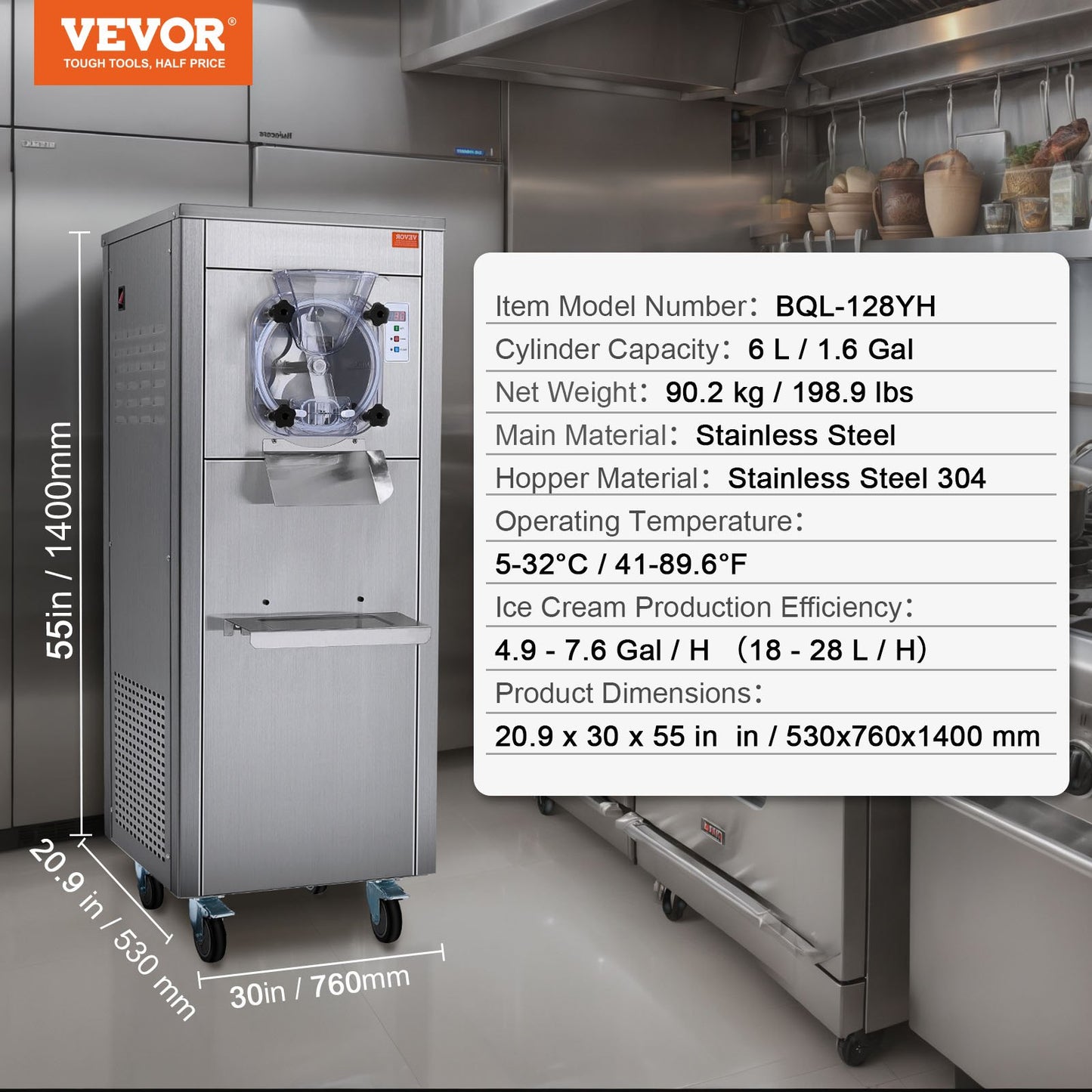 Máquina Comercial de Gelados VEVOR 18L/H 1600W