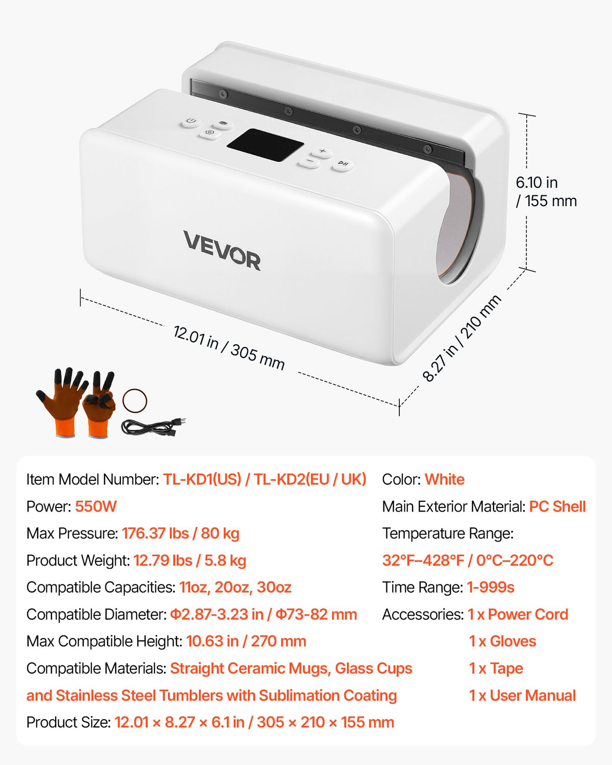 Prensa de Canecas Automática VEVOR 80kg para Sublimação