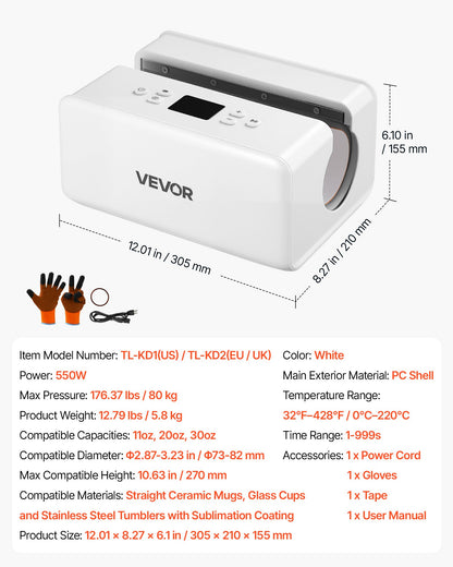 Prensa de Canecas Automática VEVOR 80kg para Sublimação